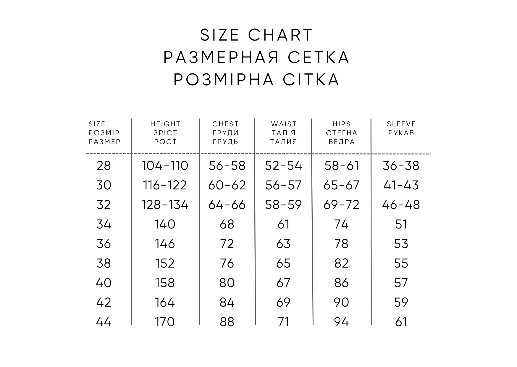 Таблиця розмірів