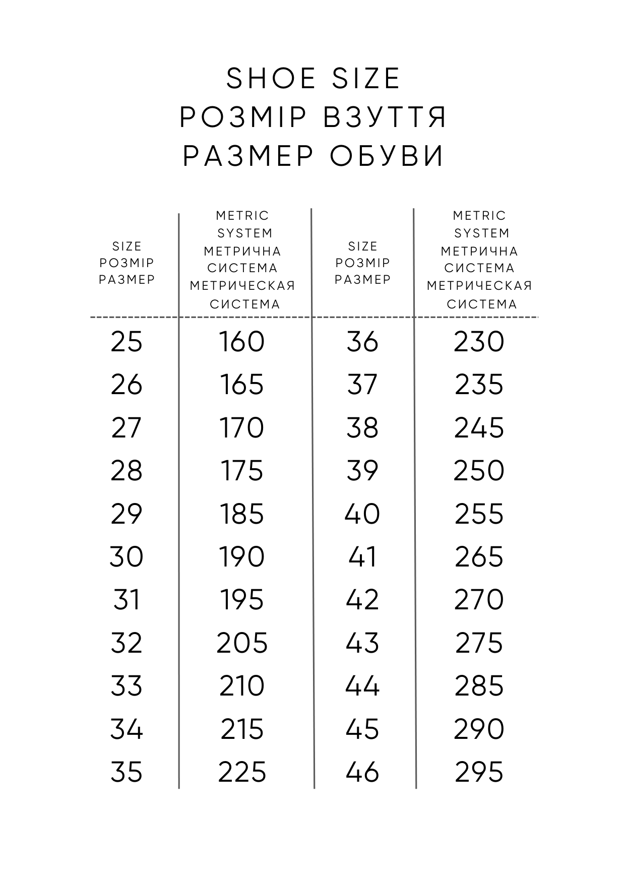 Таблиця розмірів